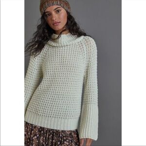 NWT MAEVE by ANTHROPOLOGIE Mint Dionne Bell-Sleeved Knit Mock Neck Sweater